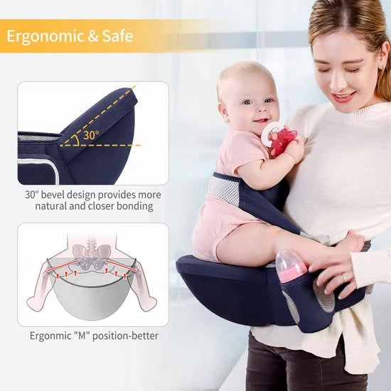 Sedile per bambini, ergonomico, con cinturone di sicurezza, puro cotone, leggero e respirabile, taglia ergonomico luce, seggiolino per bambini per 4-36 mesi (blu scuro)