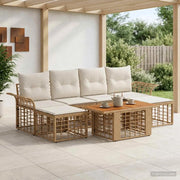 Set Divano da Giardino 7 pz Naturale e Bianco Crema polyrattan 3438004