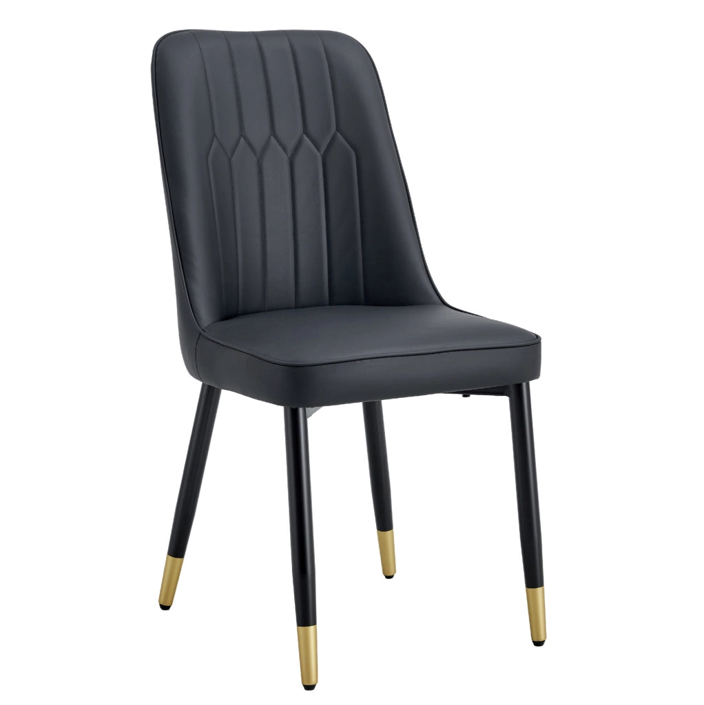 Sedia da pranzo moderna in PU nero con gambe in metallo nero