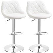 Easycomfort Set 2 Sgabelli da Bar, Altezza Regolabile con Base in Metallo e Seduta in Pelle PU, Sgabelli Moderni con Schienale e Poggiapiedi, 46x48x83-104cm, Bianco