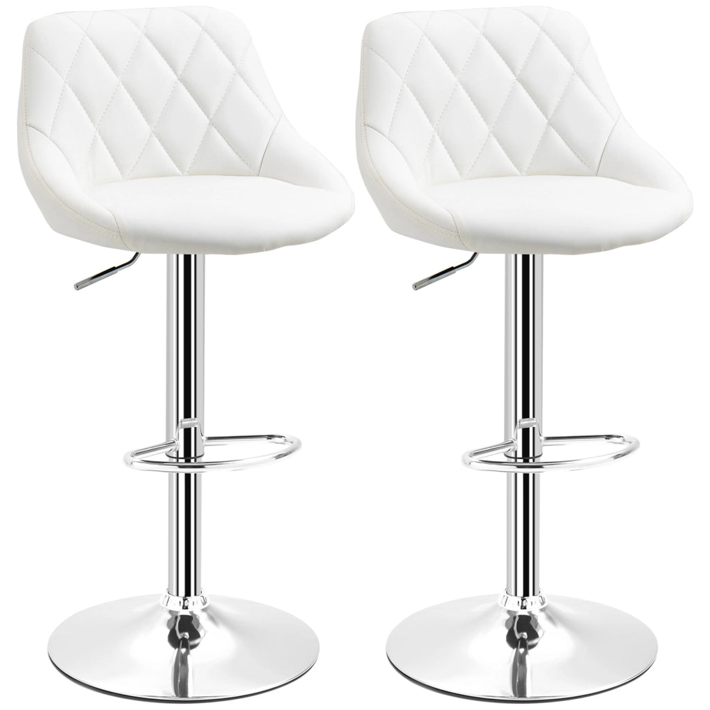 Easycomfort Set 2 Sgabelli da Bar, Altezza Regolabile con Base in Metallo e Seduta in Pelle PU, Sgabelli Moderni con Schienale e Poggiapiedi, 46x48x83-104cm, Bianco