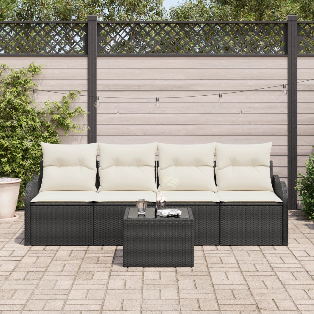 Set Divano Giardino 5 Pezzi con Cuscini Neri in Rattan Polietileno