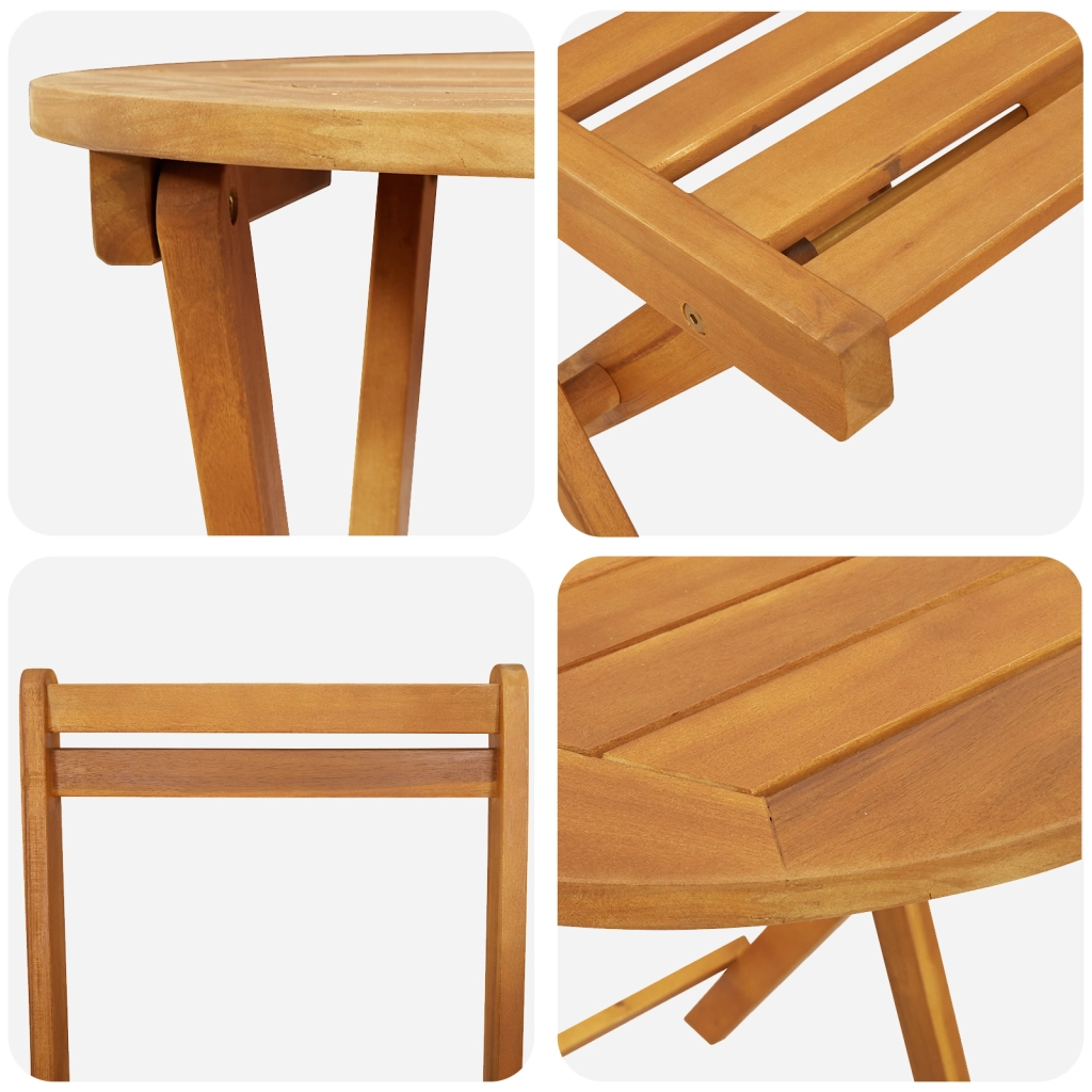 Set Bistro Pieghevole 3 Pezzi in Legno Massello Acacia