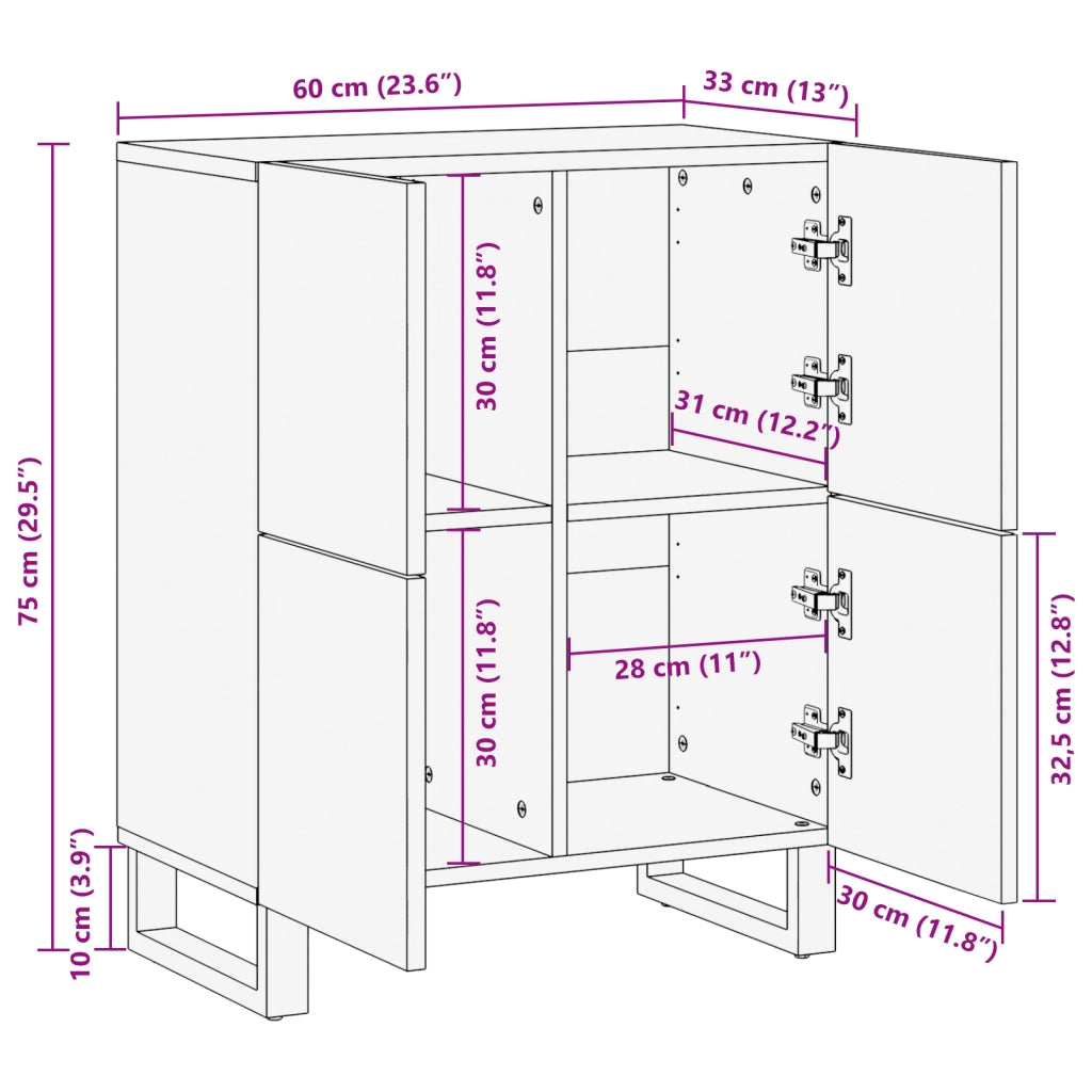 Mobile 60x33.5x75 cm in legno massello di mango e legno ingegnerizzato