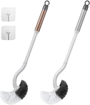Set di 2 spazzole da bagno, spazzola da bagno con striscia di pulizia, spazzola da bagno curva con lunga asta per la pulizia profonda degli angoli morti, set di spazzole da bagno in plastica (grigio/marrone)