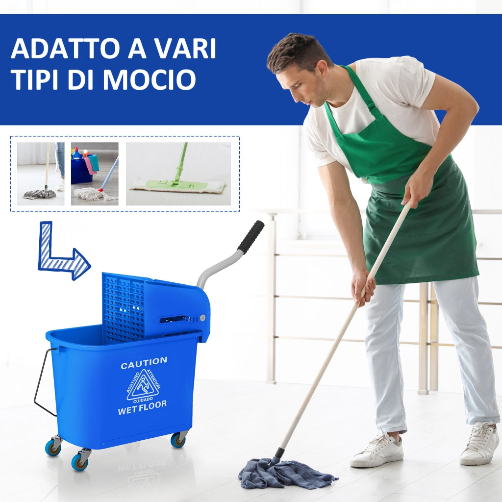 Carrello Pulizie con Secchio e Strizzatore ¨C Zephmum ¨C Blu Plastica 60x27x70.5 cm