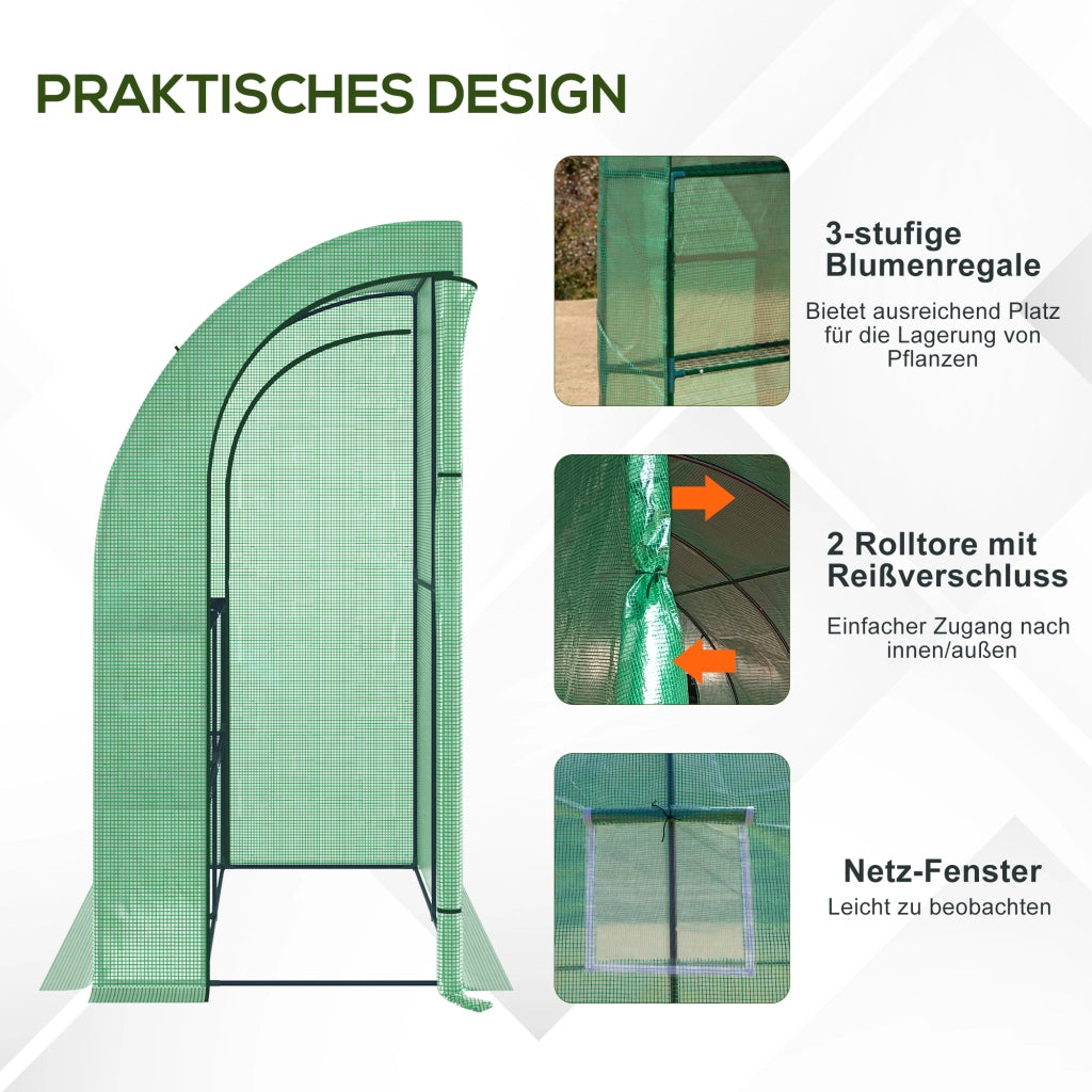 Serra da giardino con finestre a rete e porte arrotolabili ¨C zephmum ¨C Verde, 200x100x215 cm