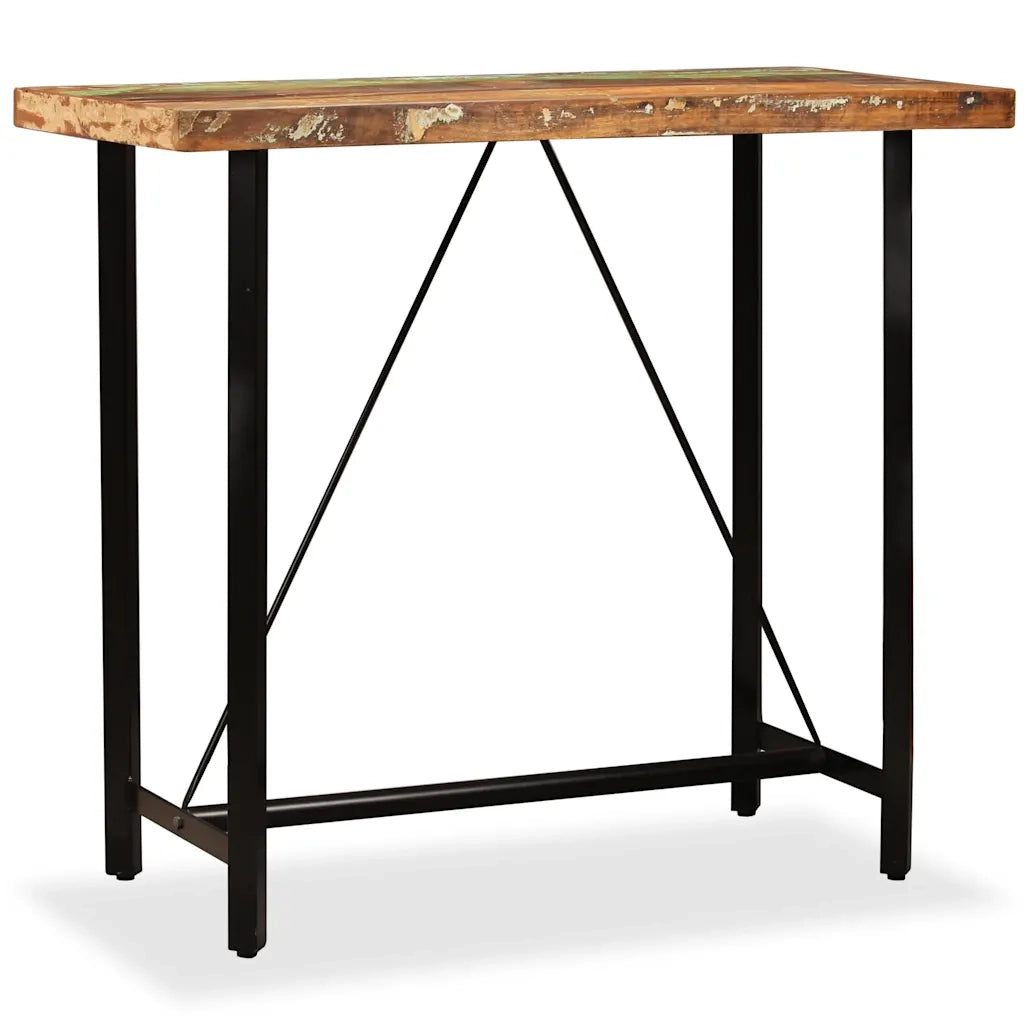 Set da Bar 5 pz Legno Massello di Recupero Vera Pelle e Tessuto 275144