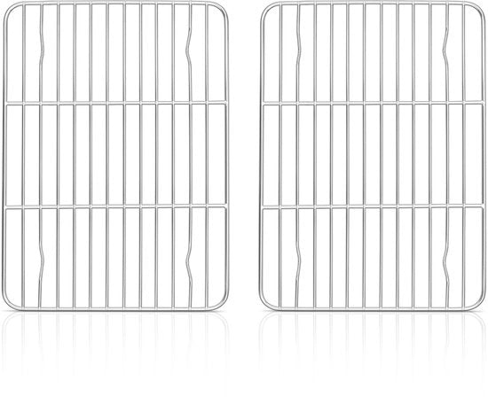 Koelrek rettangolare per 2 persone, set di griglia in acciaio inossidabile per cuocere, cuocere al forno, grigliare, raffreddare, 22 x 16 x 1,5 cm, piccolo griglia per forno, resistente al lavastoviglie