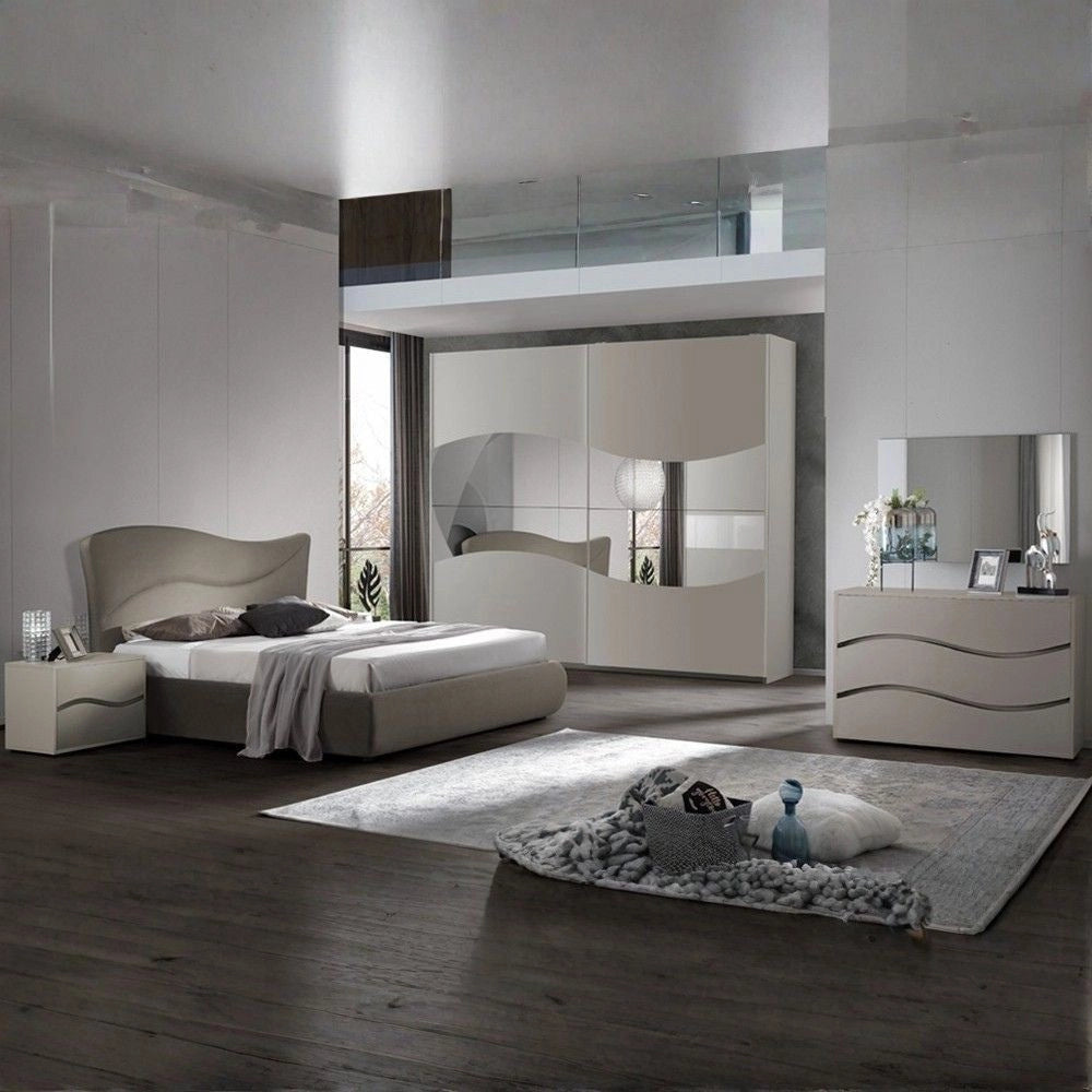 Camera da Letto matrimoniale Soave grigio con Letto contenitore e armadio 2 ante scorrevoli