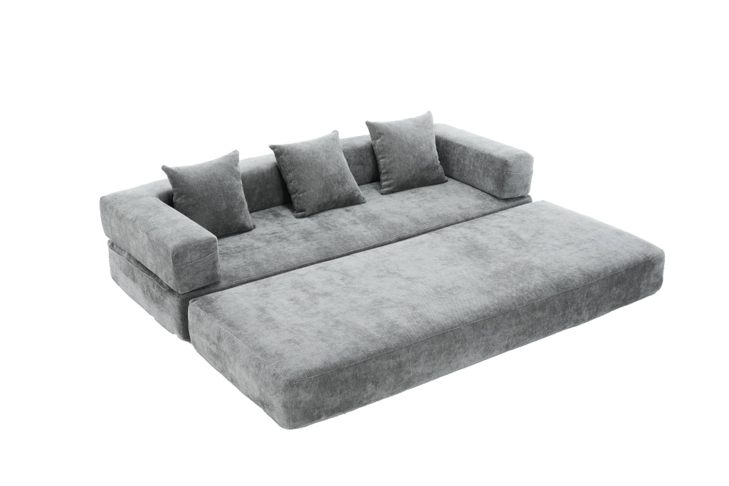 Divano modulare in chenille grigio scuro con tasche laterali, base antiscivolo e struttura componibile