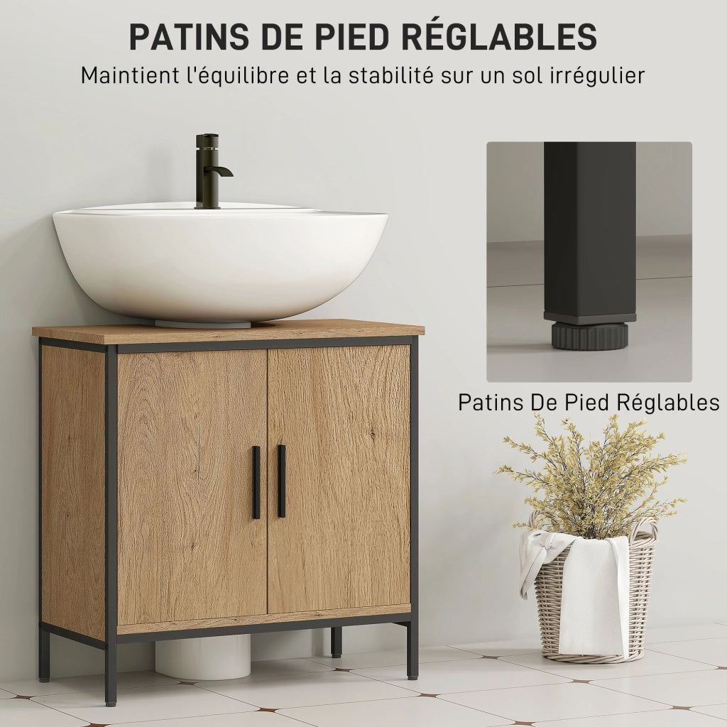Mobile Sottolavabo Bagno con 2 Ante e Ripiano Regolabile ¨C zephmum ¨C Rovere 60x30x60 cm