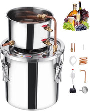 Distillatore Alcolico - Set di Distillazione - Capacità 11,4 L - Cassetta in Acciaio Inox - Filtro a Coperchio in Rame - Con Termometro e Compressore di Freddo - Per Whisky, Vino e Brandy - Argento