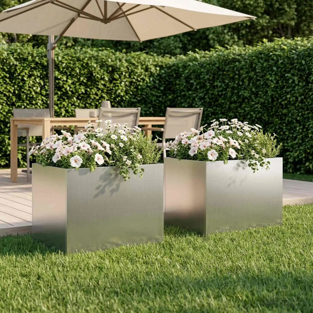 Vaso da giardino 2 pz Argento 40 x 30 x 30 cm Acciaio zincato 8005201
