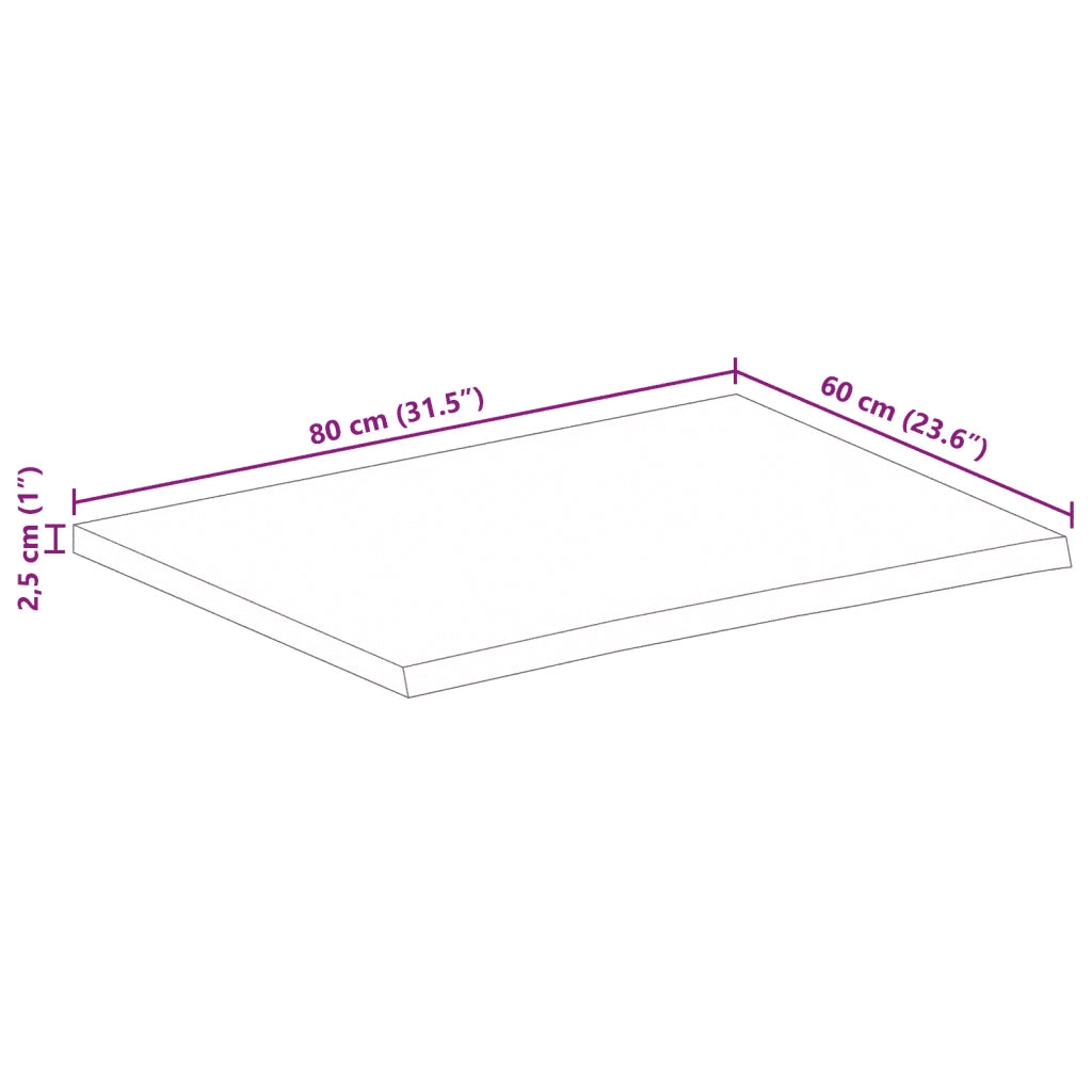 Piano Tavolo Bordi Vivi 80x60x2,5 cm in Legno Massello di Mango 370548