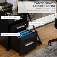 Cassettiera Portadocumenti in Legno a 3 Cassetti con Chiavi di Sicurezza e 5 Ruote, 39.2x40x65.4 cm, Nero