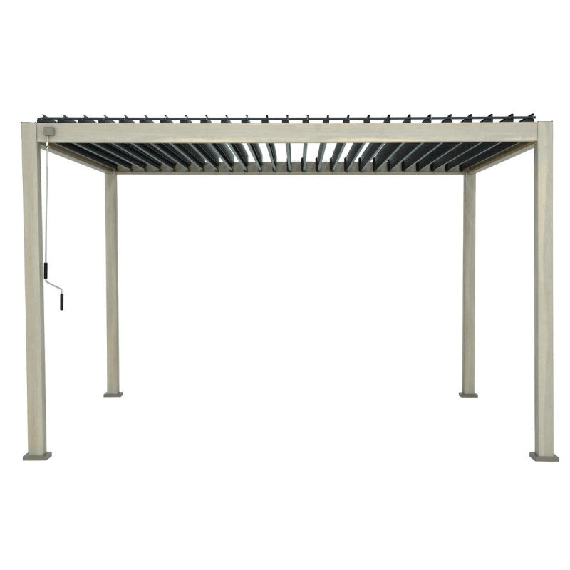 Pergola bioclimatica autoportante OMBREA - 3x4m - Effetto legno con lamelle grigie