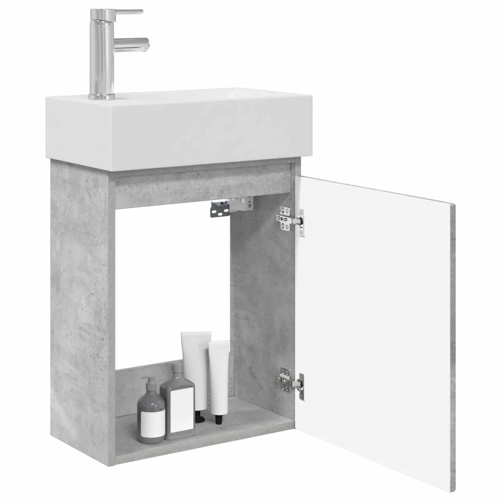 Mobile bagno con rubinetto Grigio Cemento 45,5 x 22,5 x 84 cm 889504
