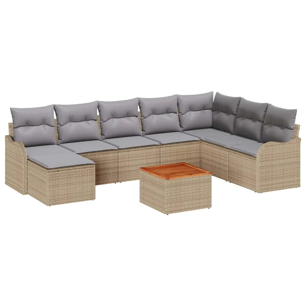 Set Divano da Giardino con cuscino 9 pcs Beige polyrattan