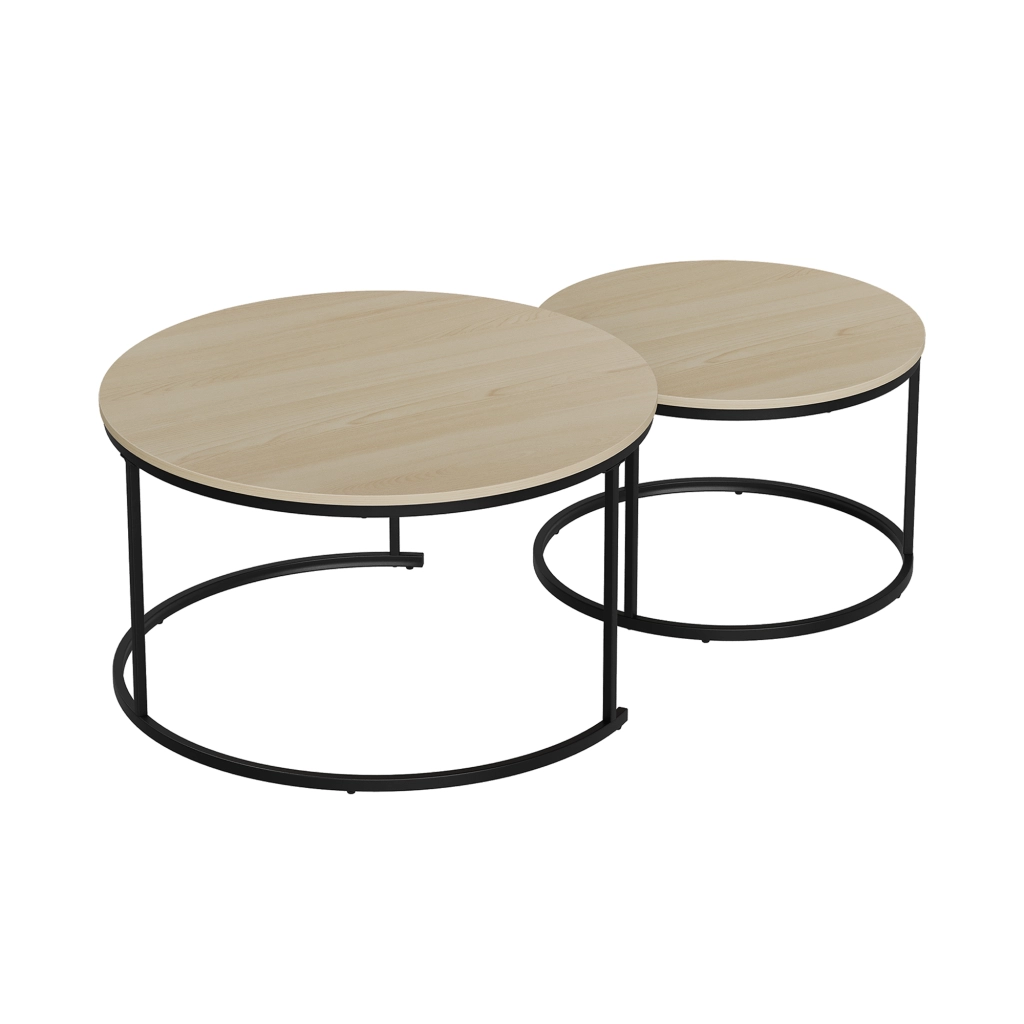 TAVOLINO DA CAFFÈ Set da 2 pezzi 80x80/60x60 cm Effetto rovere Metallo nero