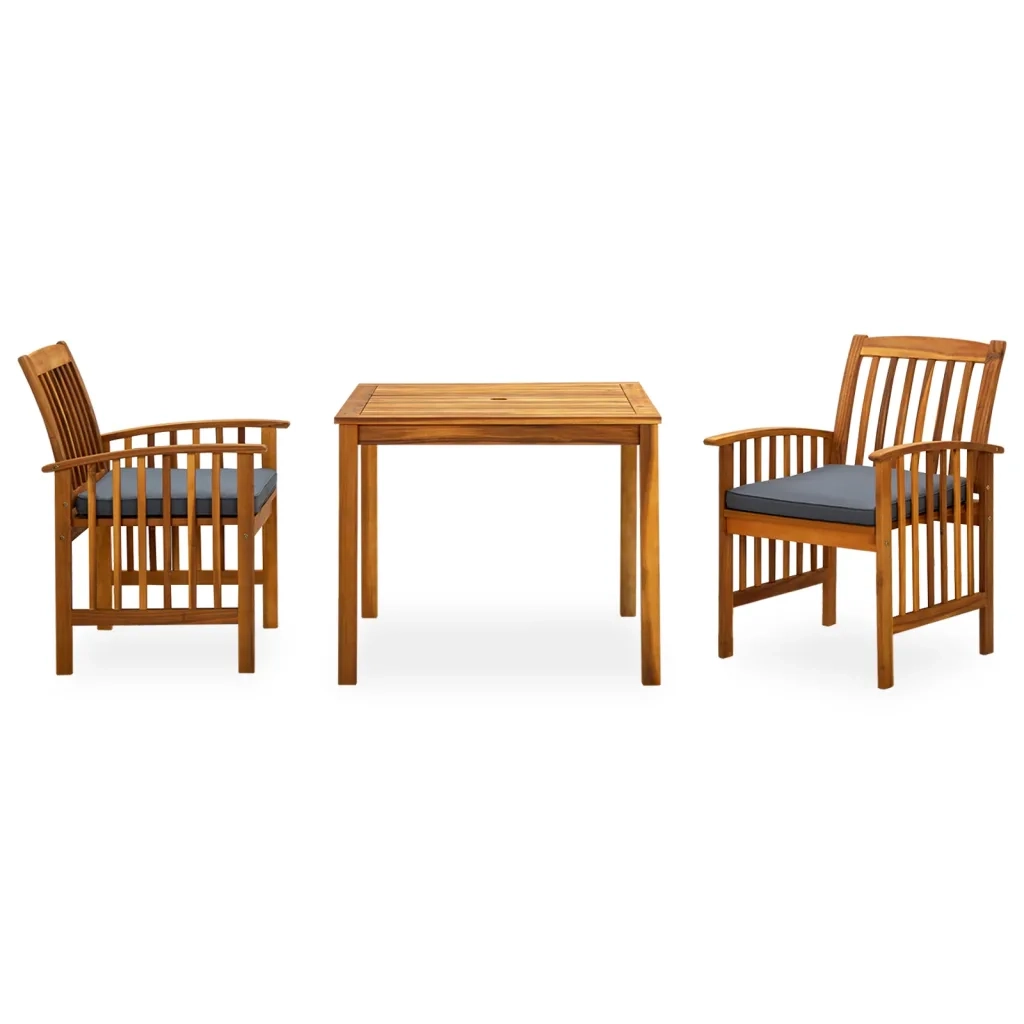 Set da Pranzo da Giardino 3 pz | Set Salotto da Giardino con Cuscini Massello di Acacia