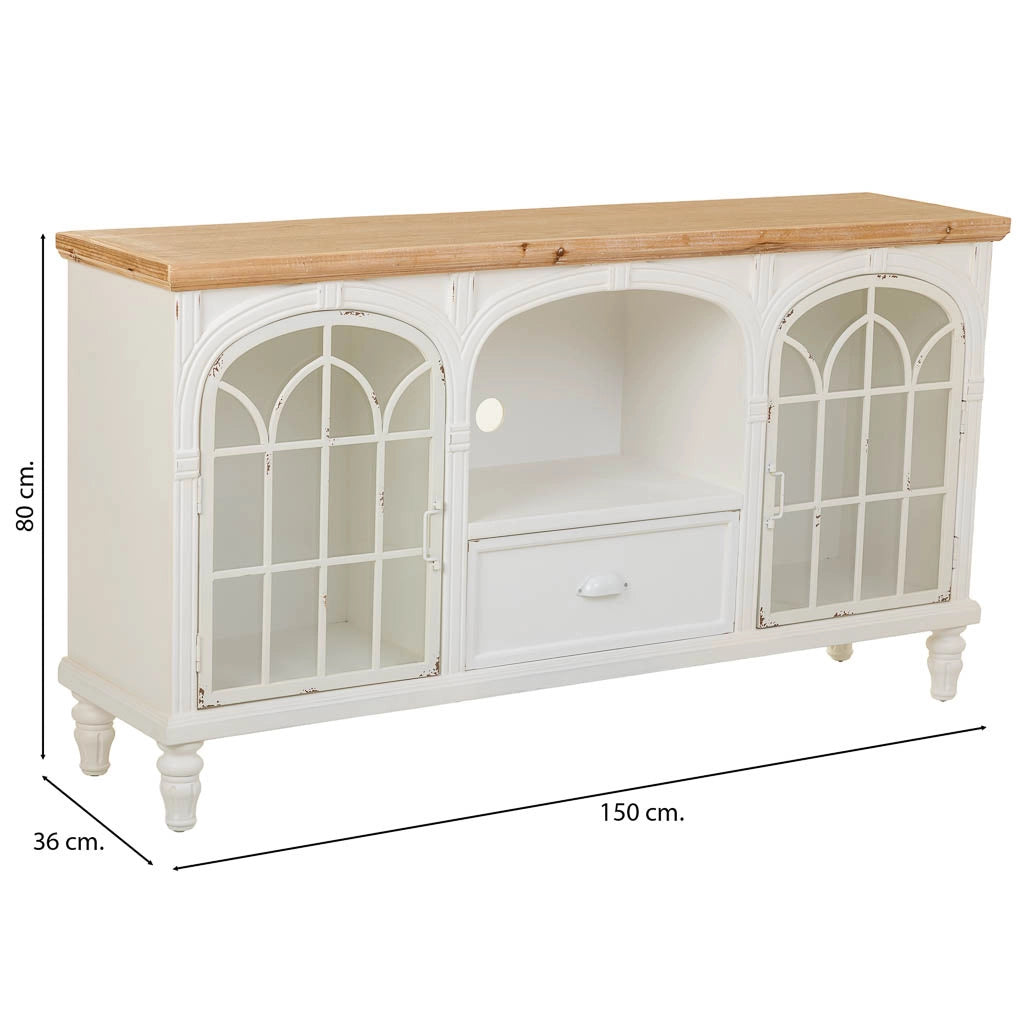 Credenza in legno bianco con 2 ante e 1 cassetto 150x36x80h cm
