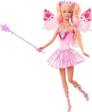 Barbie - Fata con bacchetta stellata, bambola a tema fantasy con capelli bondi, ali e outfit cambia colore in acqua cald