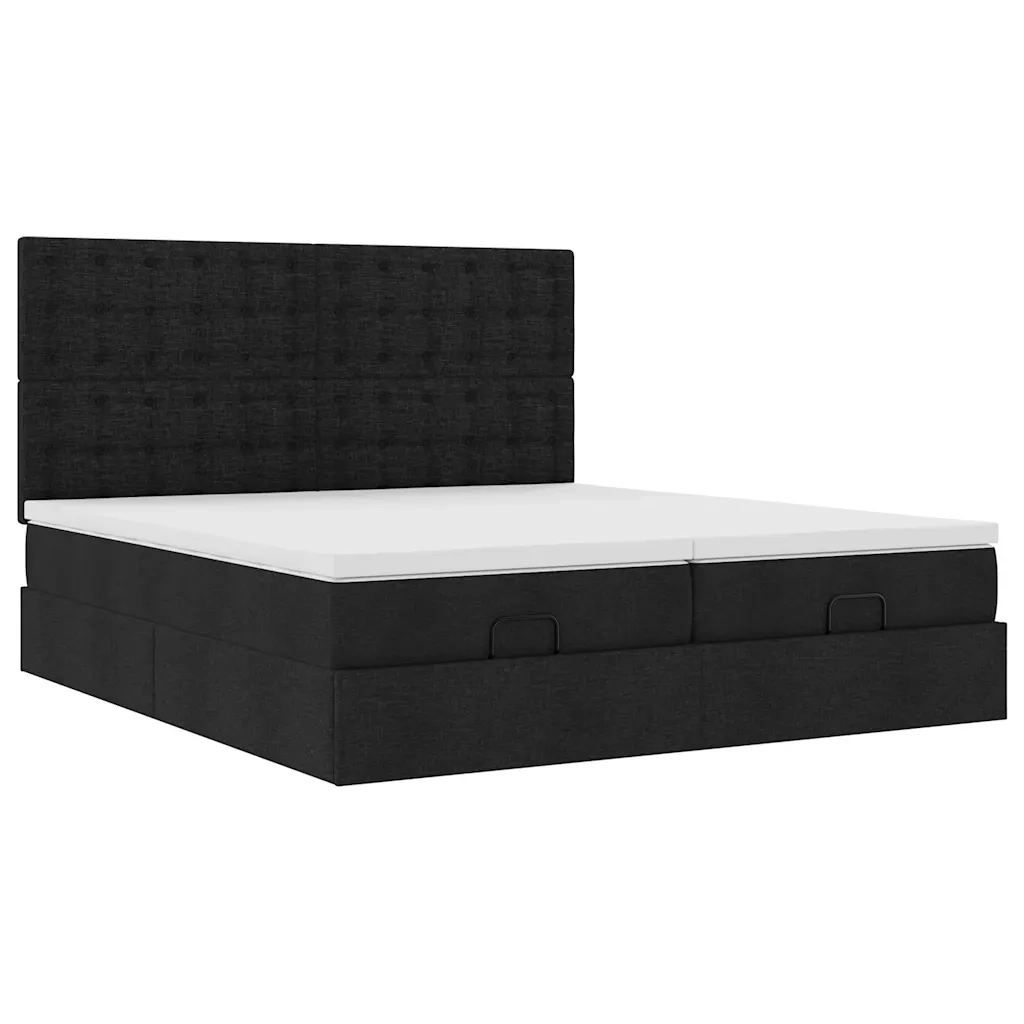 vidaXL Struttura Letto Pouf con Materassi Nero 180x200 cm in Tessuto