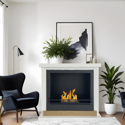 Camino a bioetanolo biocamino da terra Stoccolma in legno bianco L75xP28xH70 cm