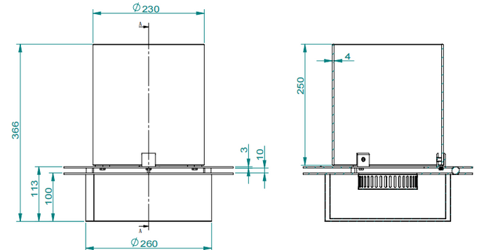 Bruciatore tondo con vetro per camino a bioetanolo biocamino inox 3 lt d.35