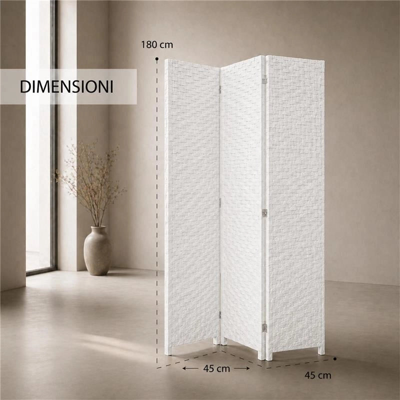 SEPARE' CON TRE PANNELLI IN PLASTICA BIANCO CON STRUTTURA IN LEGNO MISURE: 180X135CM