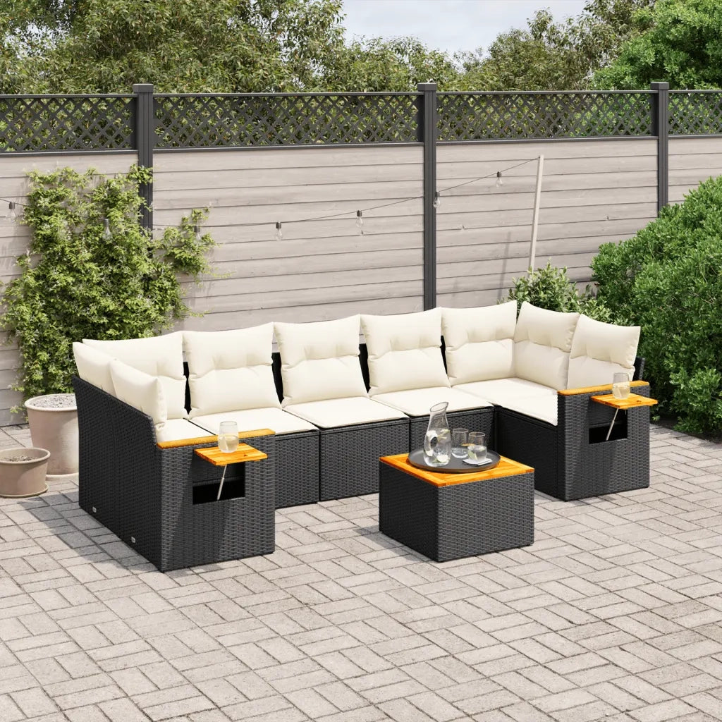 Set Divani da Giardino con Cuscini 8 pz Nero in Polyrattan 3259053