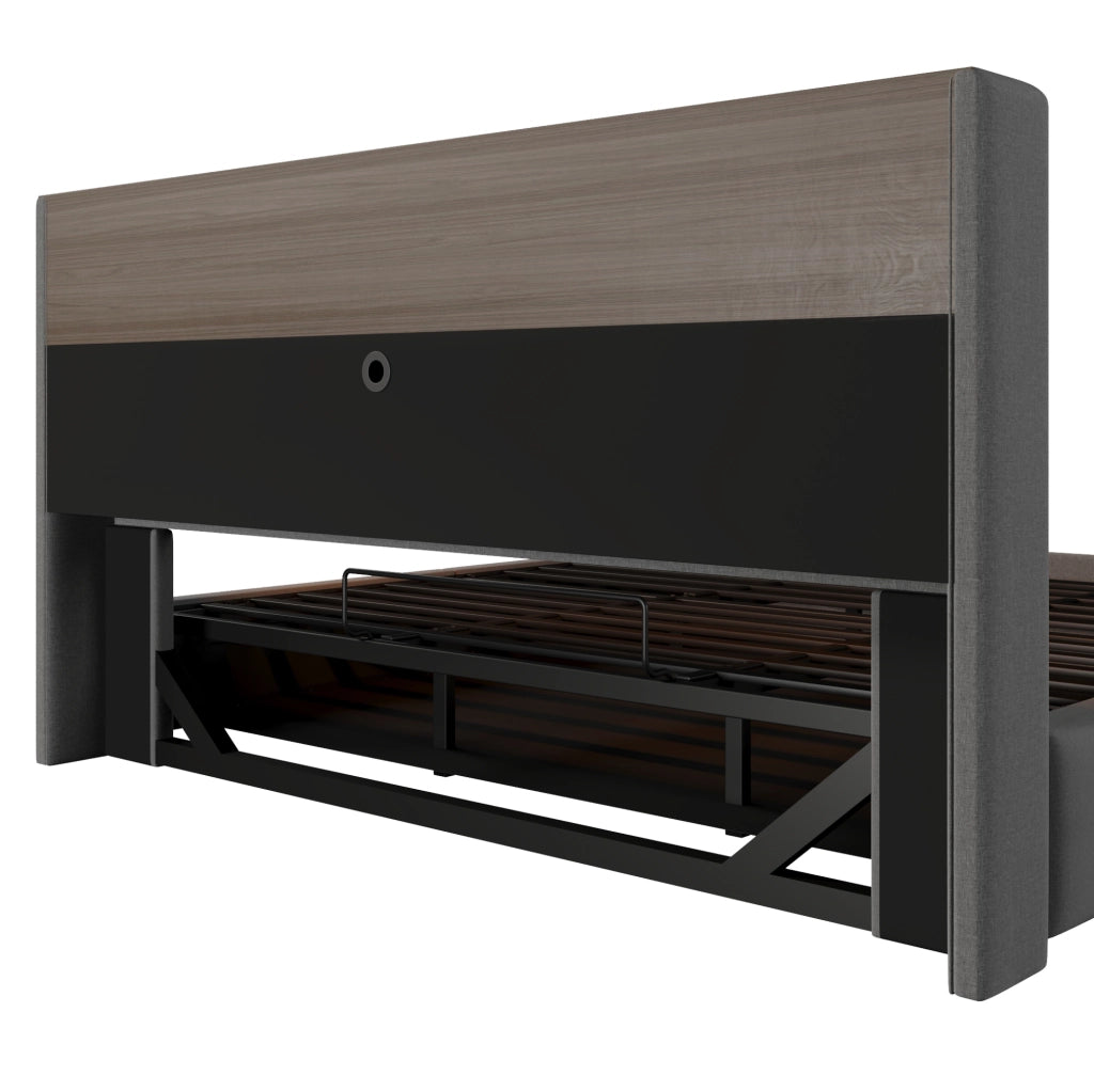 Letto contenitore 180x200 cm con LED, stazione di ricarica e testiera con vano