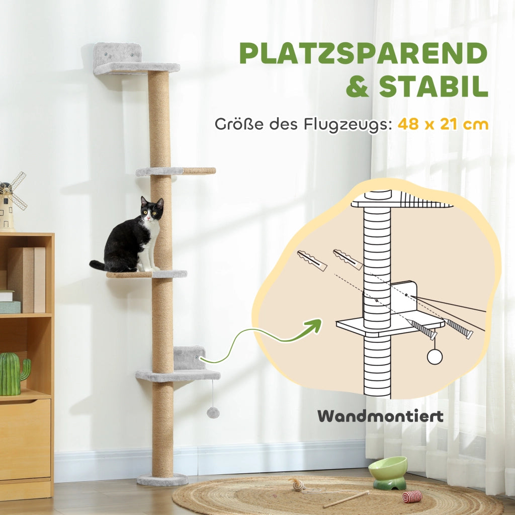 Albero tiragraffi per gatti ¨C zephmum ¨C grigio chiaro, tessuto in peluche, palo in sisal