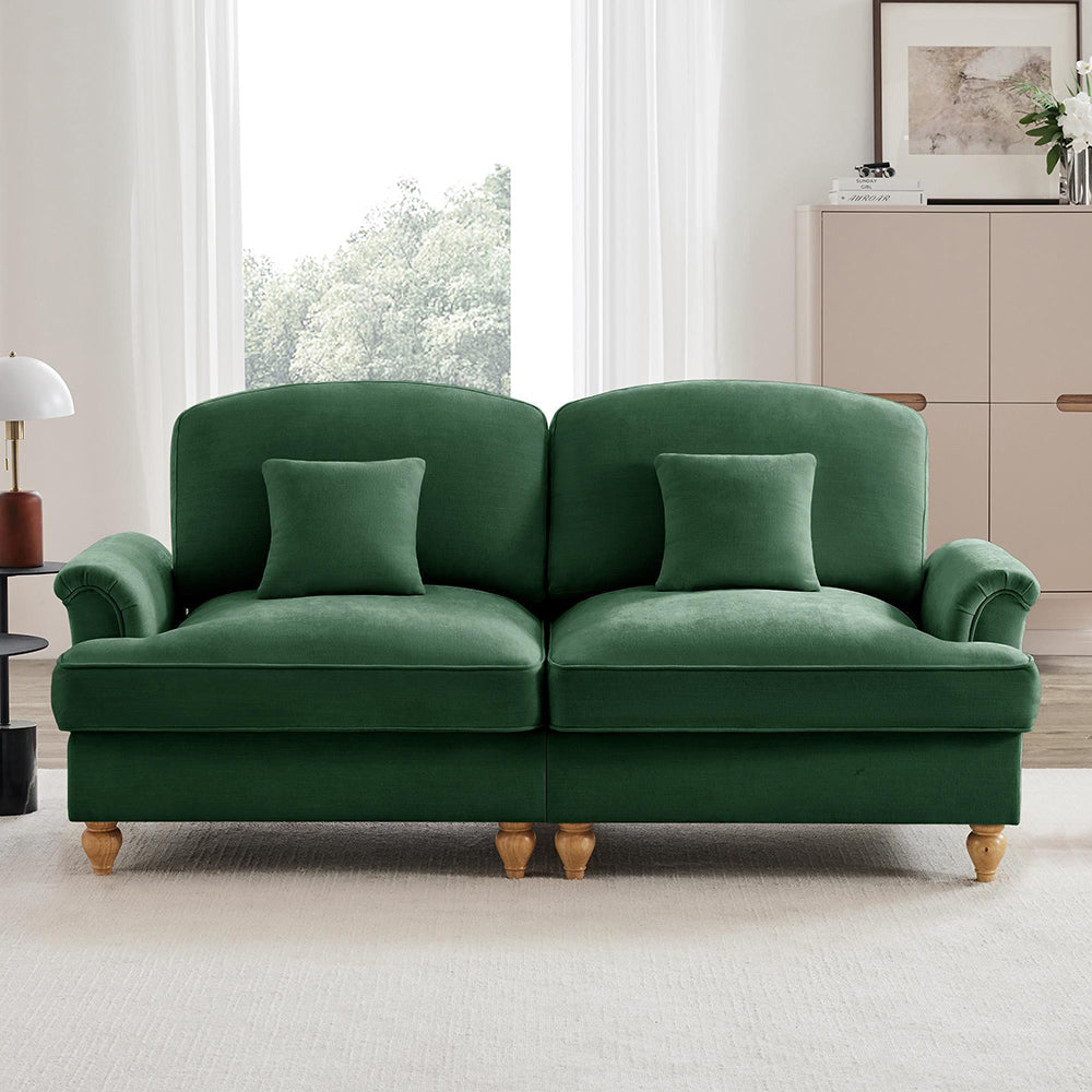 Divano 2 posti stile medievale - Xylo - Chenille, piedi legno, verde