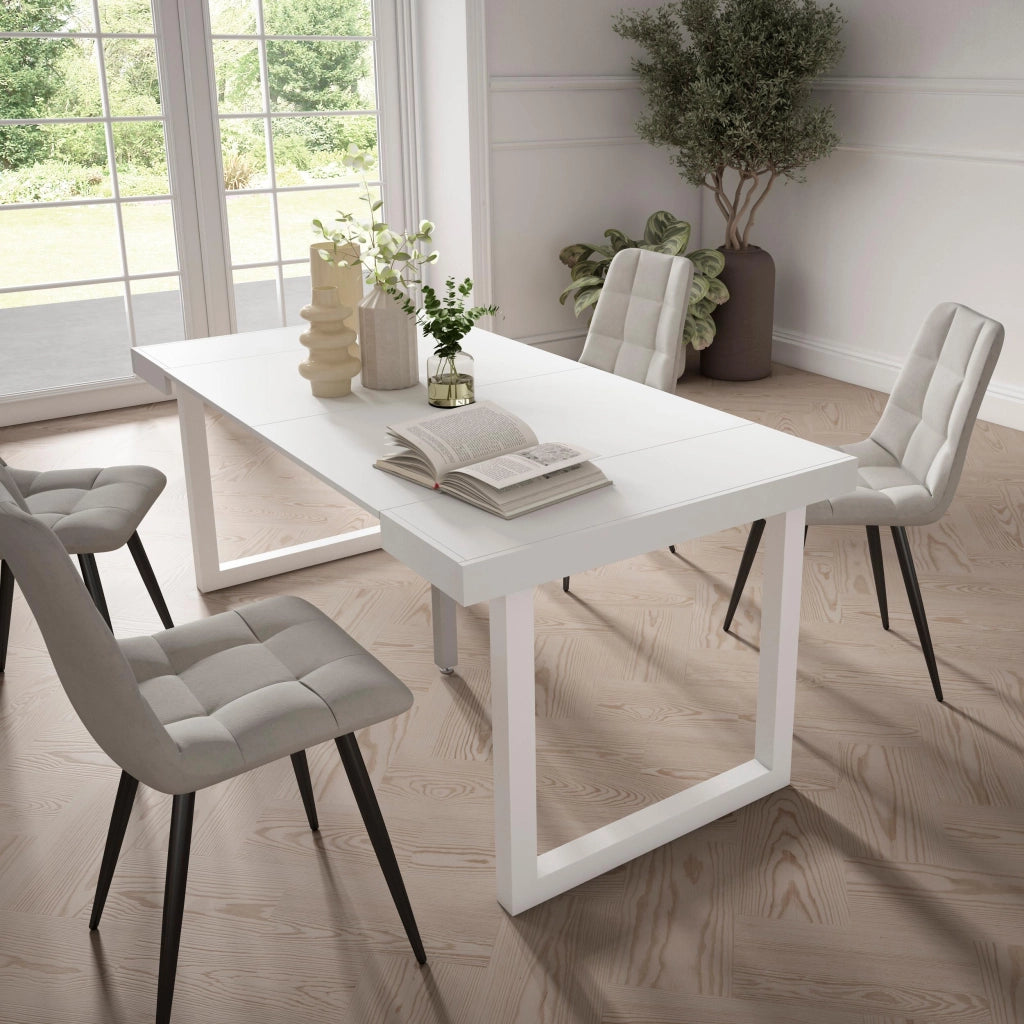 Consolle allungabile, 58 fino 180x90x73cm, Per 8 persone, Gambe in legno, Bianco RF2708