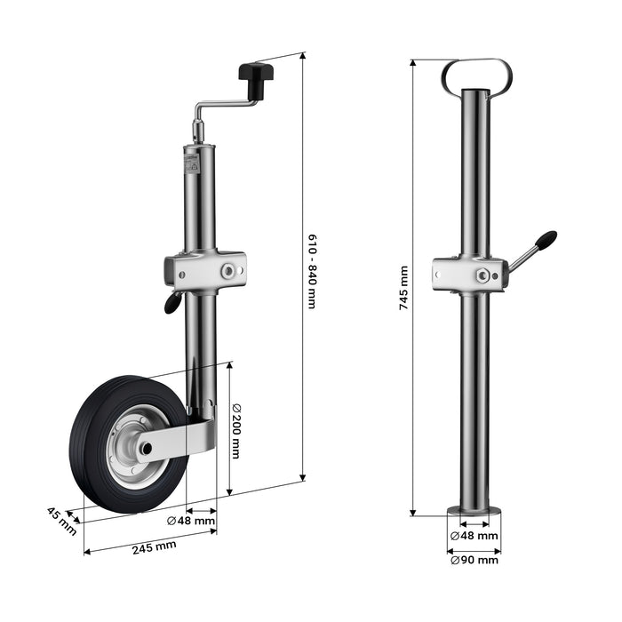 Set per rimorchio con servotimone a ruota, piedi stabilizzatori e cunei 10 pezzi max 362 kg