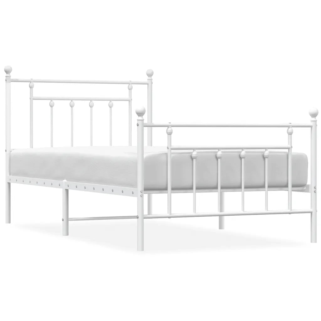 Giroletto con Testiera e Pediera Metallo Bianco 100x190 cm 353598