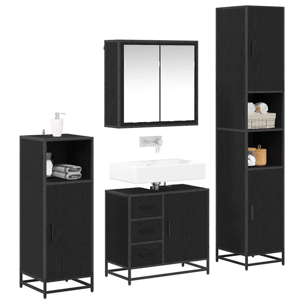 Set di mobili per il bagno 4 pcs Rovere Nero Legno multistrato 3402559