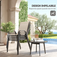 Set 4 Sedie da Giardino 54x71x93 cm Impilabili con Braccioli Curvi in Acciaio e Tessuto Traspirante Beige