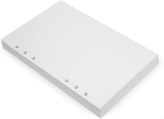 Pianificatore A5 - 20,7 x 14,1 cm - Fogli liberi spessi a strisce cremo, adatti per carta A5, 6 fori, 80 pagine, pagina a griglia a punti