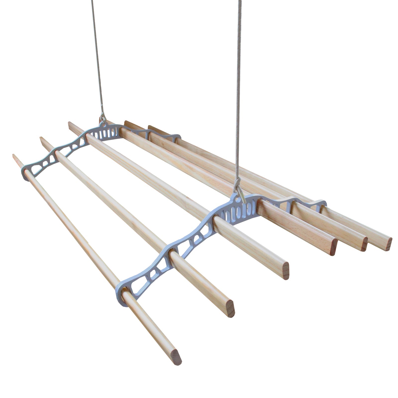 Stendibiancheria da Soffitto con 6 Stecche Legno 140cm e Supporti Ghisa Bianchi