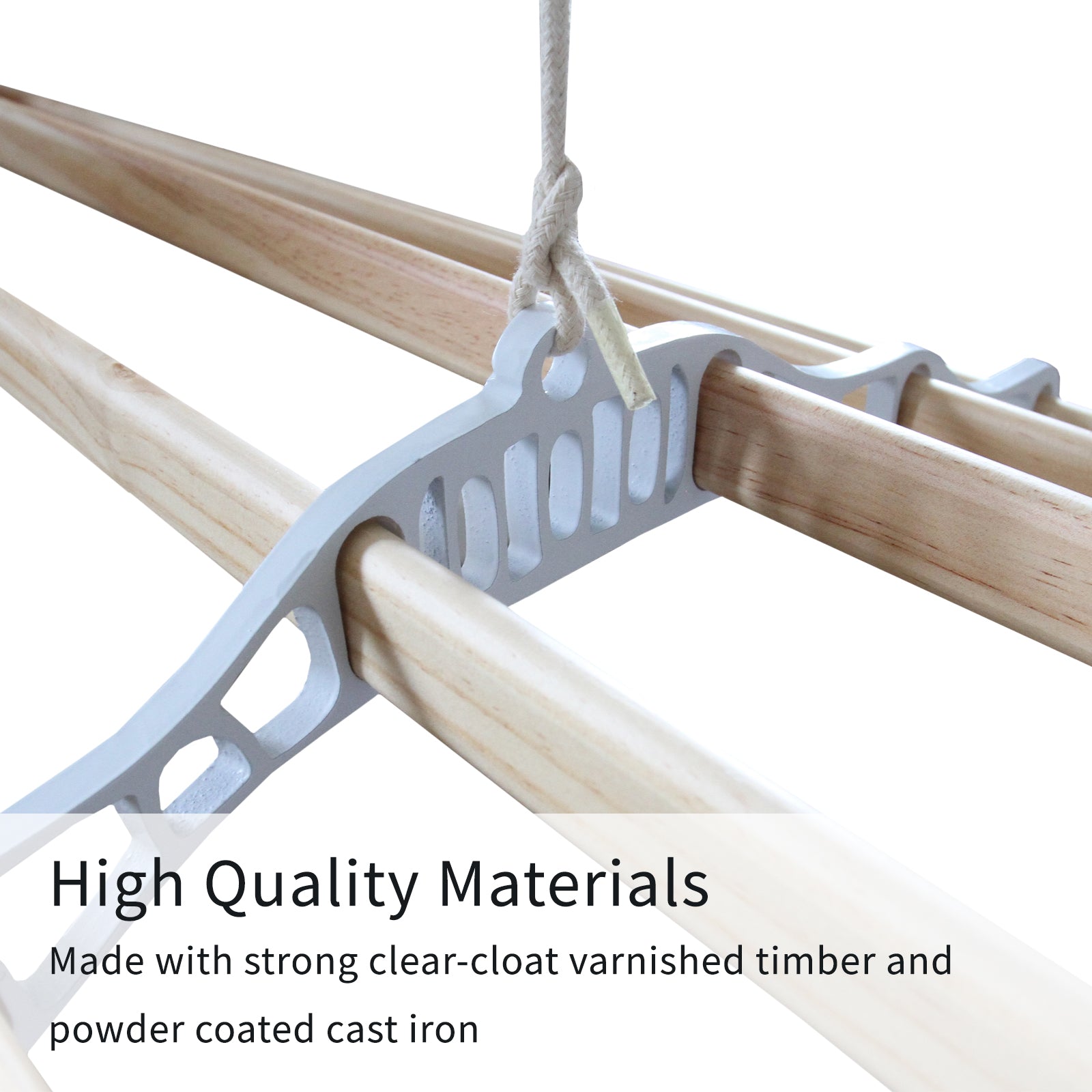 Stendibiancheria da Soffitto con 6 Stecche Legno 140cm e Supporti Ghisa Bianchi