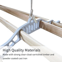 Stendibiancheria da Soffitto con 6 Stecche Legno 150cm e Supporti Ghisa Bianchi