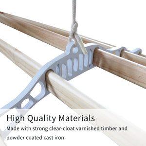 Stendibiancheria da Soffitto con 6 Stecche Legno 150cm e Supporti Ghisa Bianchi