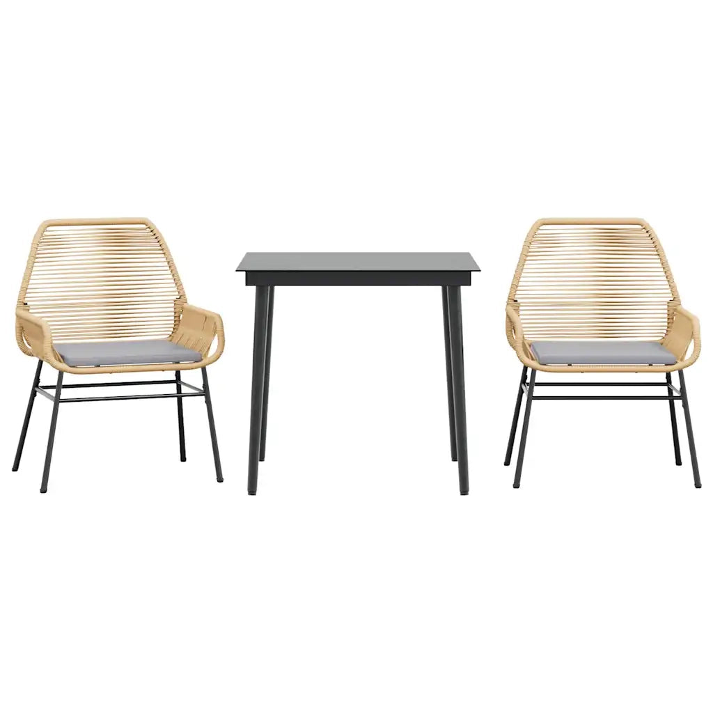 Set da Pranzo da Giardino 3pz con Cuscini Polyrattan Vetro