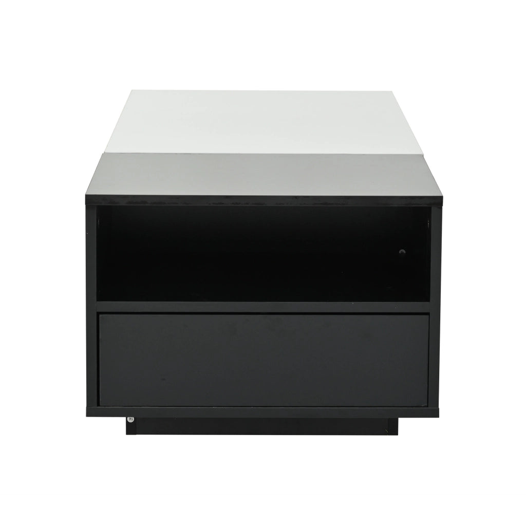 Tavolino da caffè bianco e nero lucido 100x50x38 cm con 2 cassetti