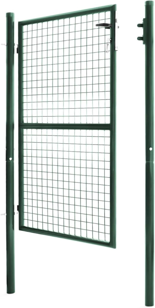 Cancello da giardino in acciaio verde 105 x 150 cm con serratura e maniglia