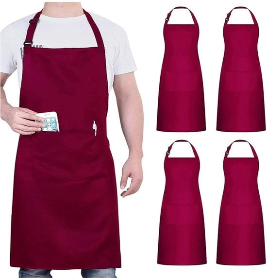 Grembiule impermeabile con 2 tasche - Cinturino regolabile per grembiule da cucina - Rosso