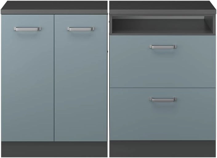 Set di mobili sottotetto Rion, Grigio-blu, 120 cm Set di 2 carcasse armadio profondità 60 cm, adatto per il salvaspazio sotto tetti spioventi